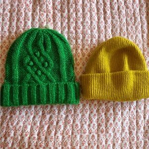 Green and Yellow Knit Beenies